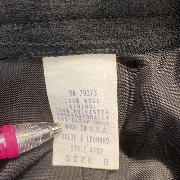 Pencil mini skirt black wool size 8 lined Julie & Leonard vintage - Picture 3 of 3